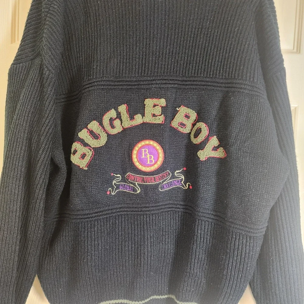 Vintage BUGLE BOY Men's Cardigan Letterman Sweater Size L Global Challenge